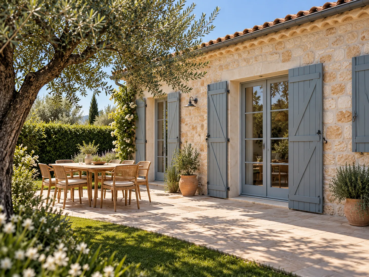 Façade et terrasse rénovées, photographie d'illustration