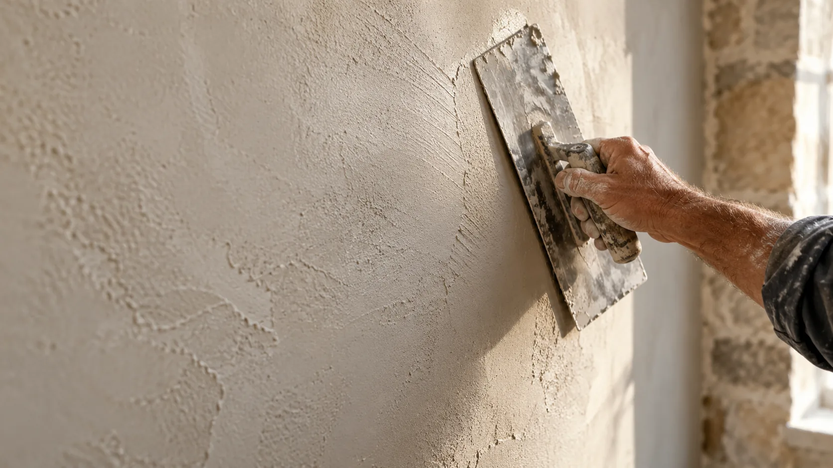 Geste de plâtrage illustrant le savoir-faire en rénovation